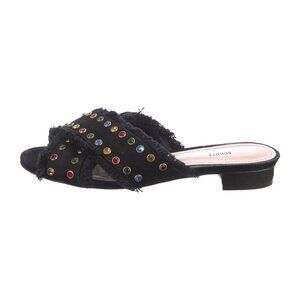 SCHUTZ Suede Crystal Embellishments Crossover Slides
